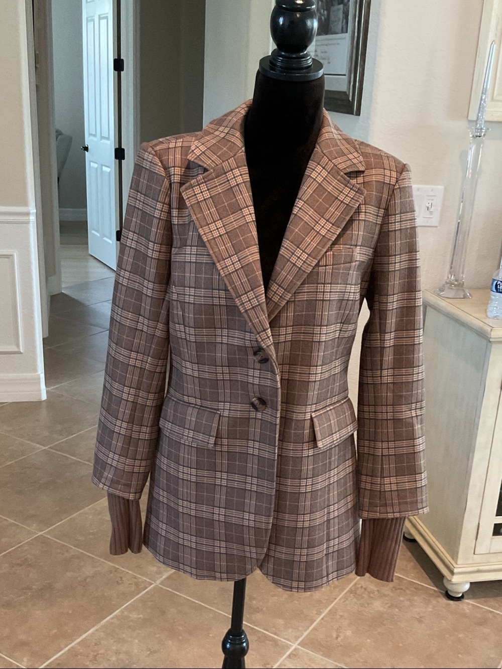 FAVORITE DAUGHTER THe City layered blazer in chocolate plaid, size M